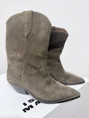 Isabel Marant 'Duerto' Suede Western Boots in Olive
